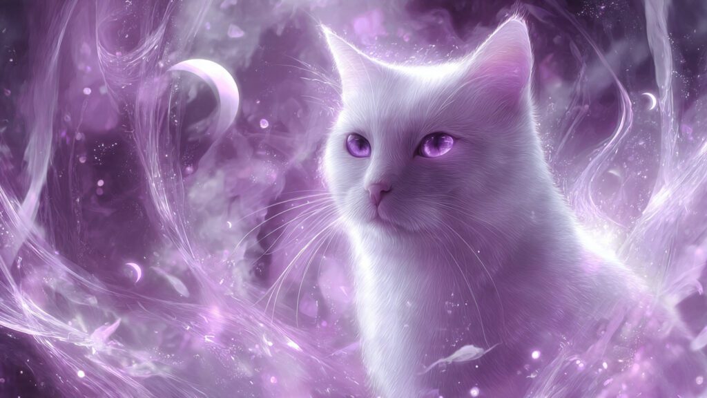 Mystical glowing cat symbolizing intuition and divine feminine energy in a dreamlike scene