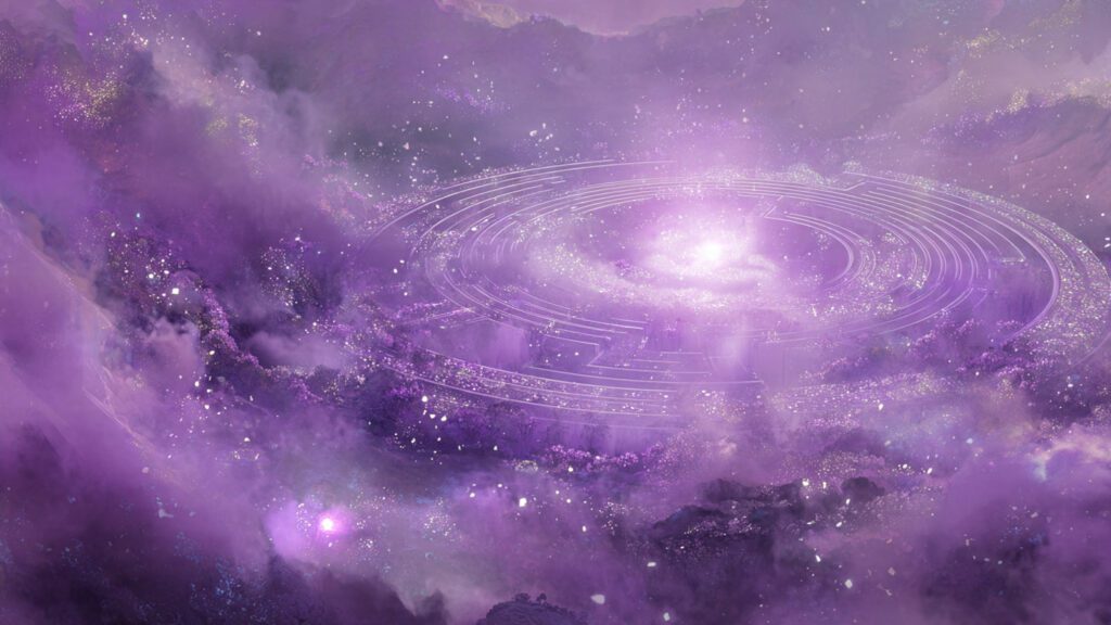 Surreal glowing labyrinth with a radiant core symbolizing self-discovery and inner clarity in dreams.